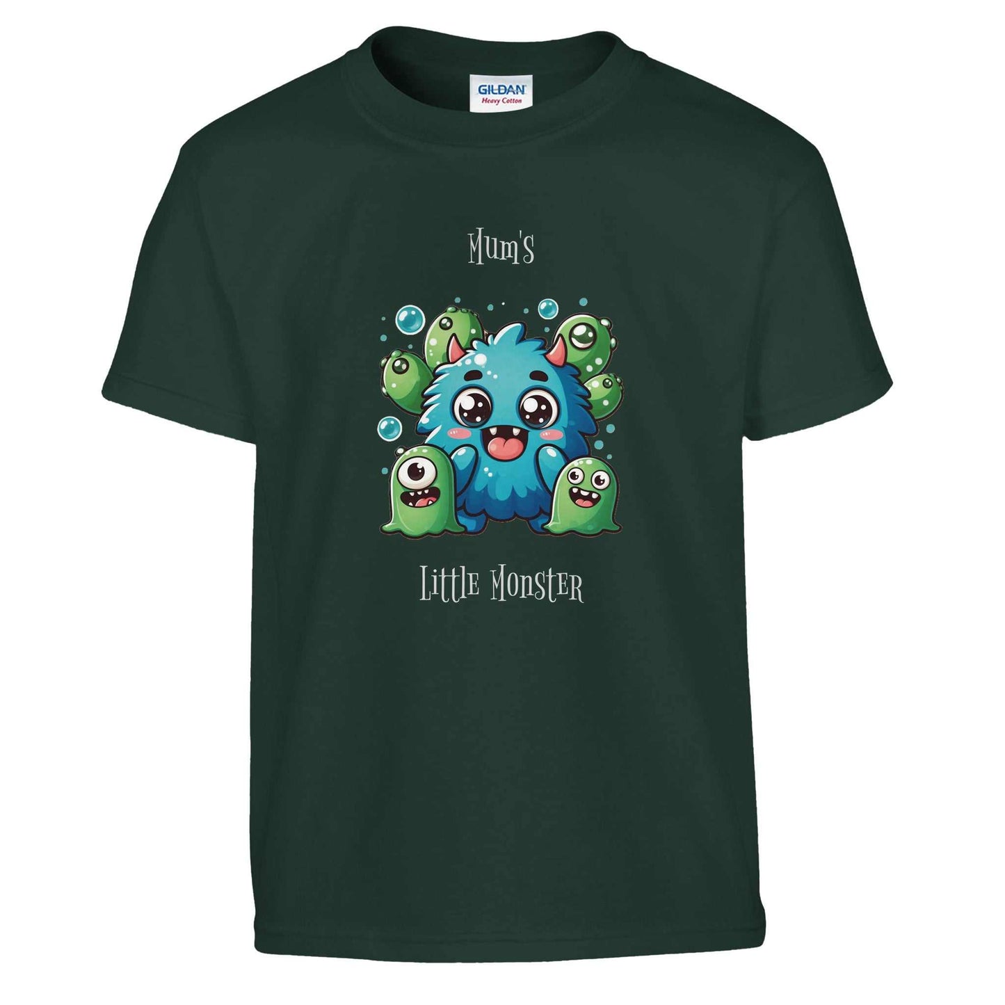 Kids crewneck T-shirt, "Mum's Little Monster", with cute monster design, 100% cotton.