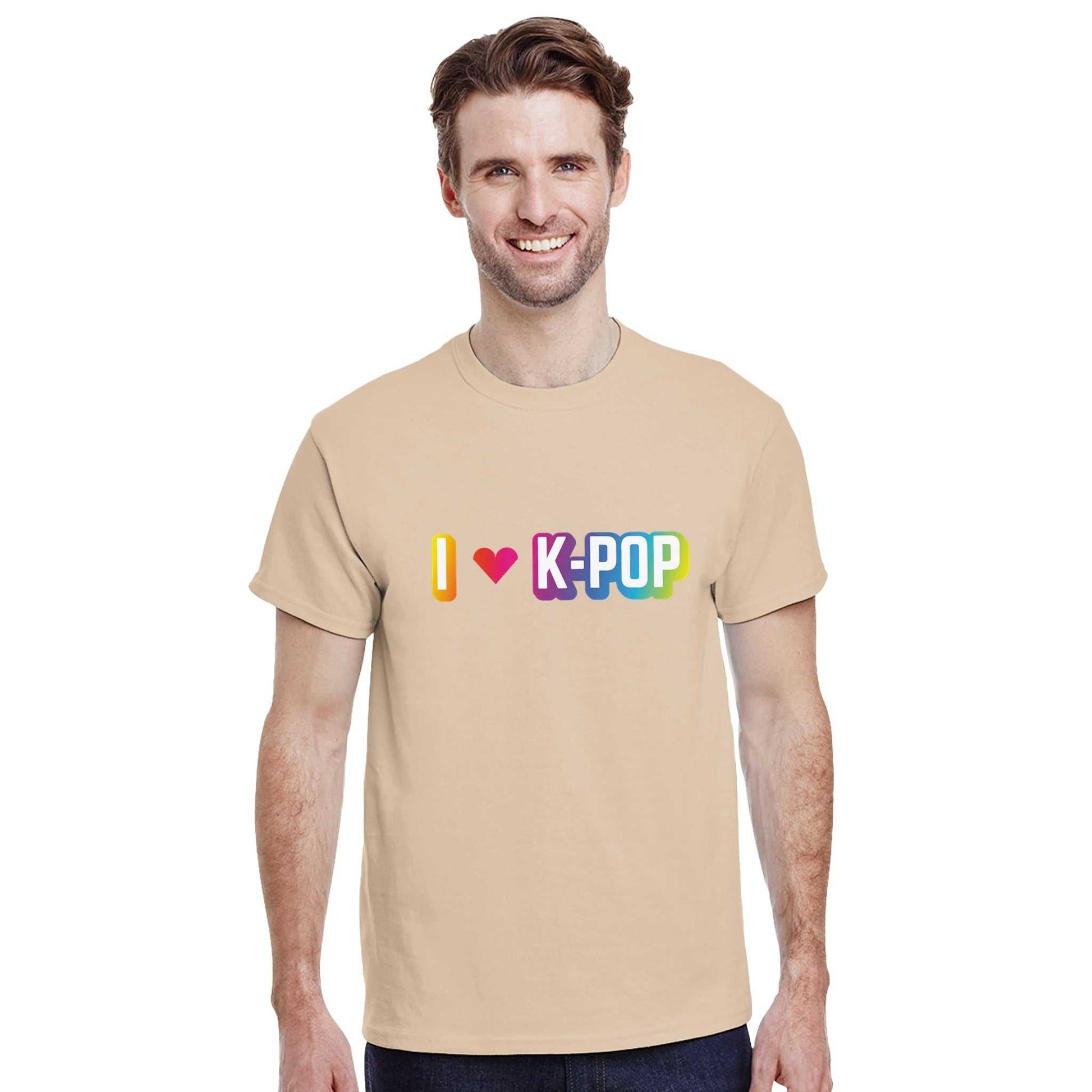 I Love Kpop Crewneck T-shirt, heavyweight cotton, classic fit, durable casual wear.