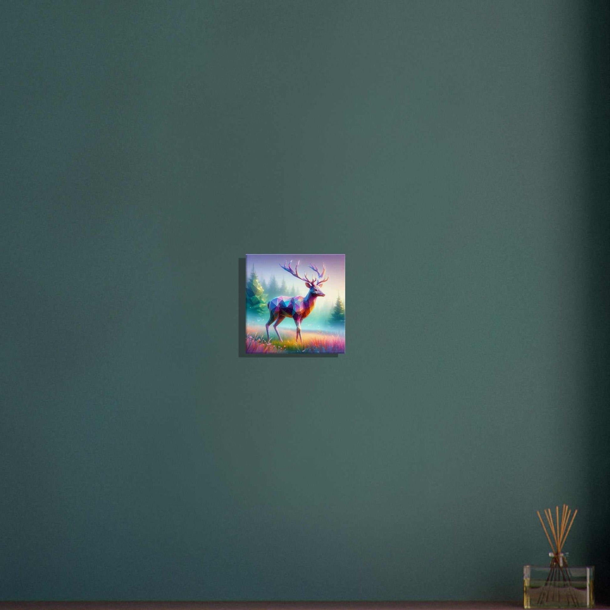 Stag Canvas print with vibrant colors, featuring an enhanced texture on responsibly sourced materials, displayed on a wall.