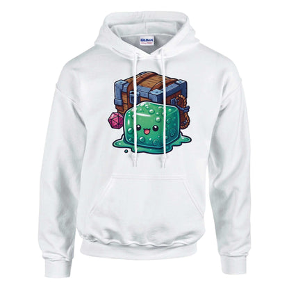 Gelatinous Cube and Mimic design on women's pullover hoodie featuring a soft cotton-poly blend.