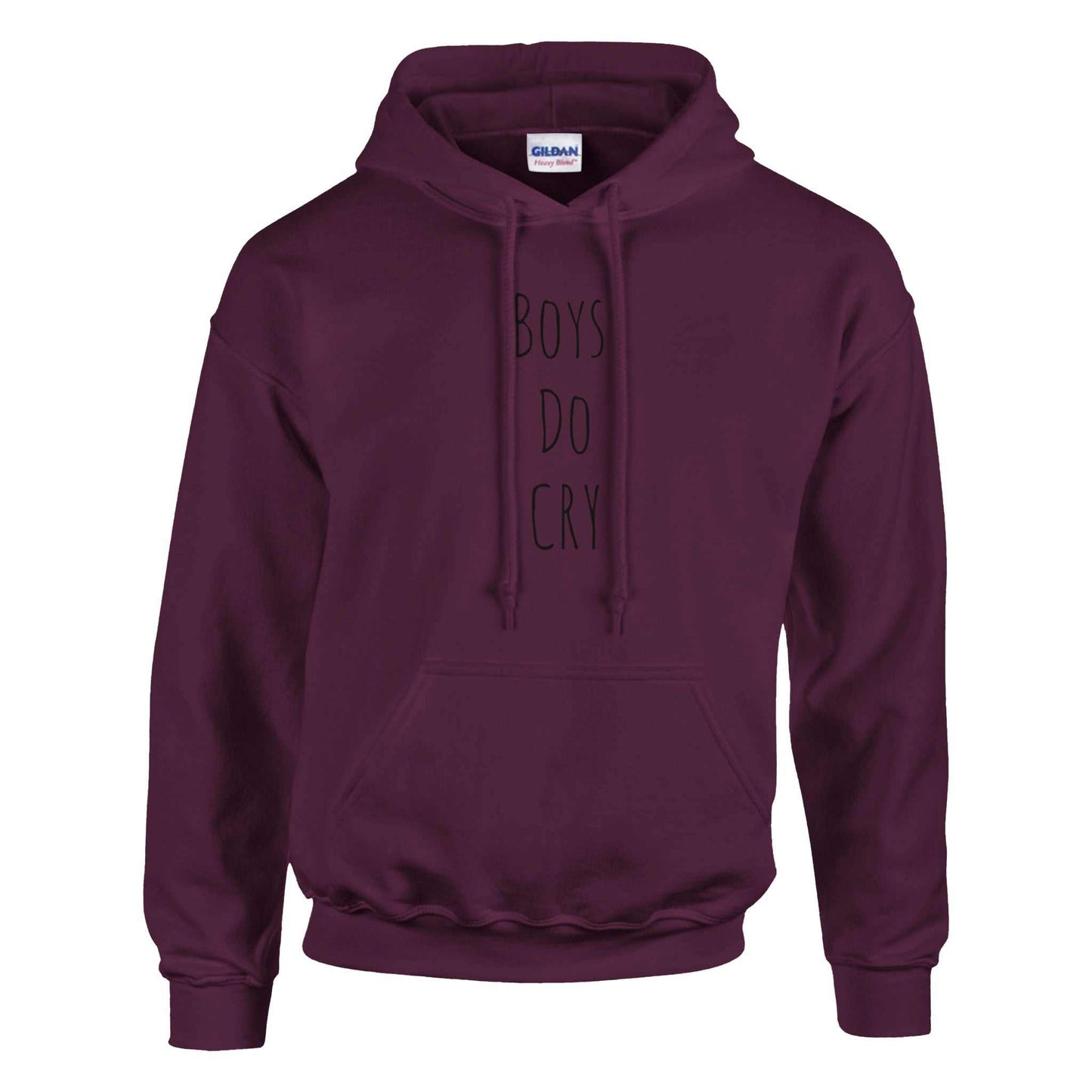 Boys Do Cry printed classic pullover hoodie in maroon with front pouch pocket.