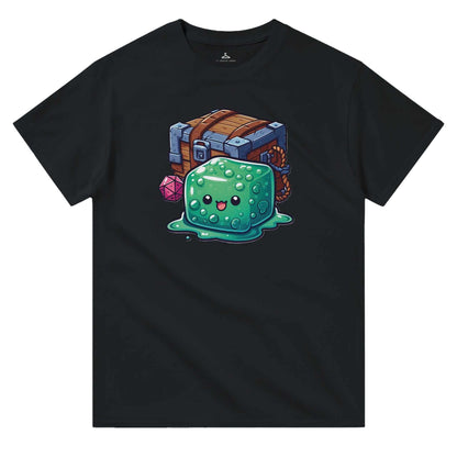 Gelatinous Cube and Mimic design on men's crewneck t-shirt.