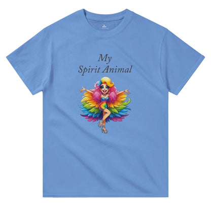 Blue My Spirit Animal women's crewneck t-shirt with colorful design and classic fit, ideal for casual wear; features durable cotton material.