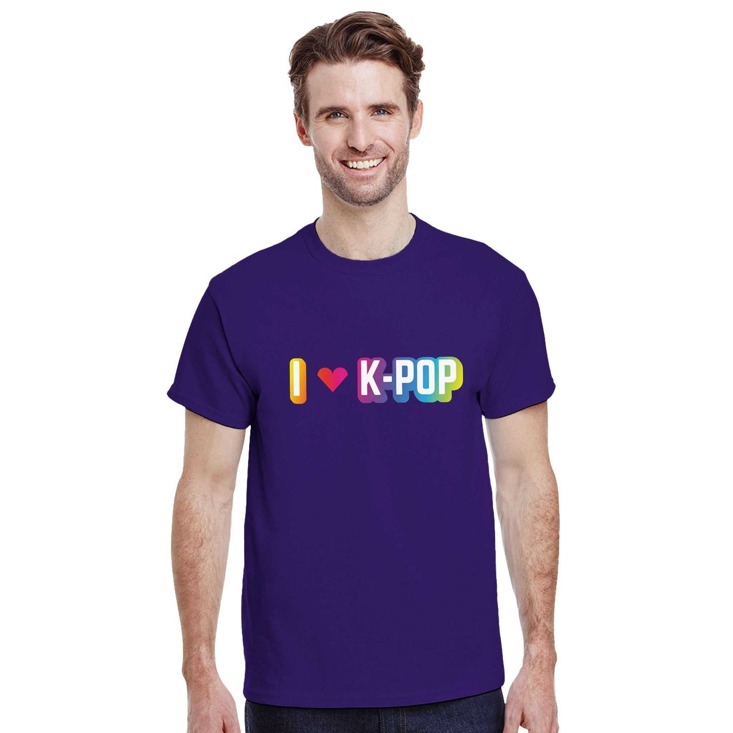 I Love Kpop Crewneck T-shirt in heavyweight cotton with classic fit and vibrant design.