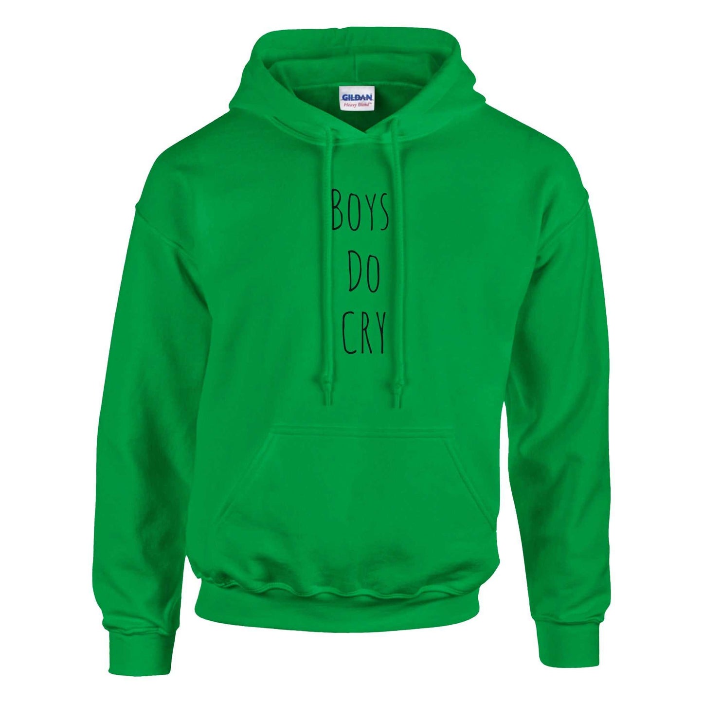 Boys Do Cry printed classic pullover hoodie in green, featuring double-lined hood and pouch pocket.