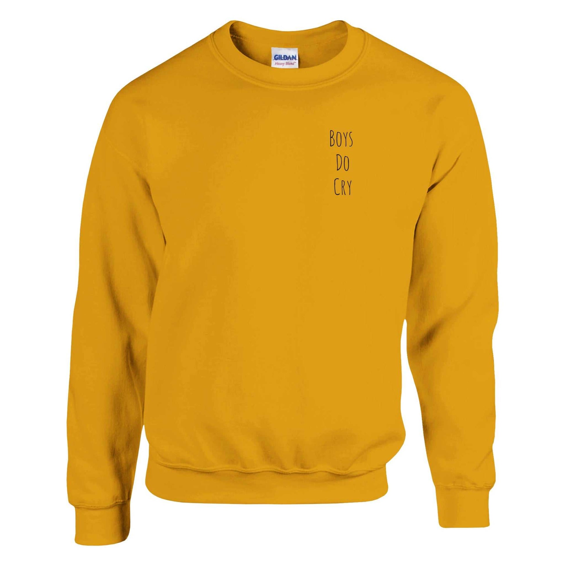 Boys Do Cry printed classic crewneck sweatshirt in mustard yellow.