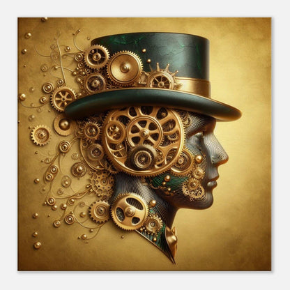 Clockwork Man Canvas print featuring intricate gear design and enhanced texture for immersive art experience.