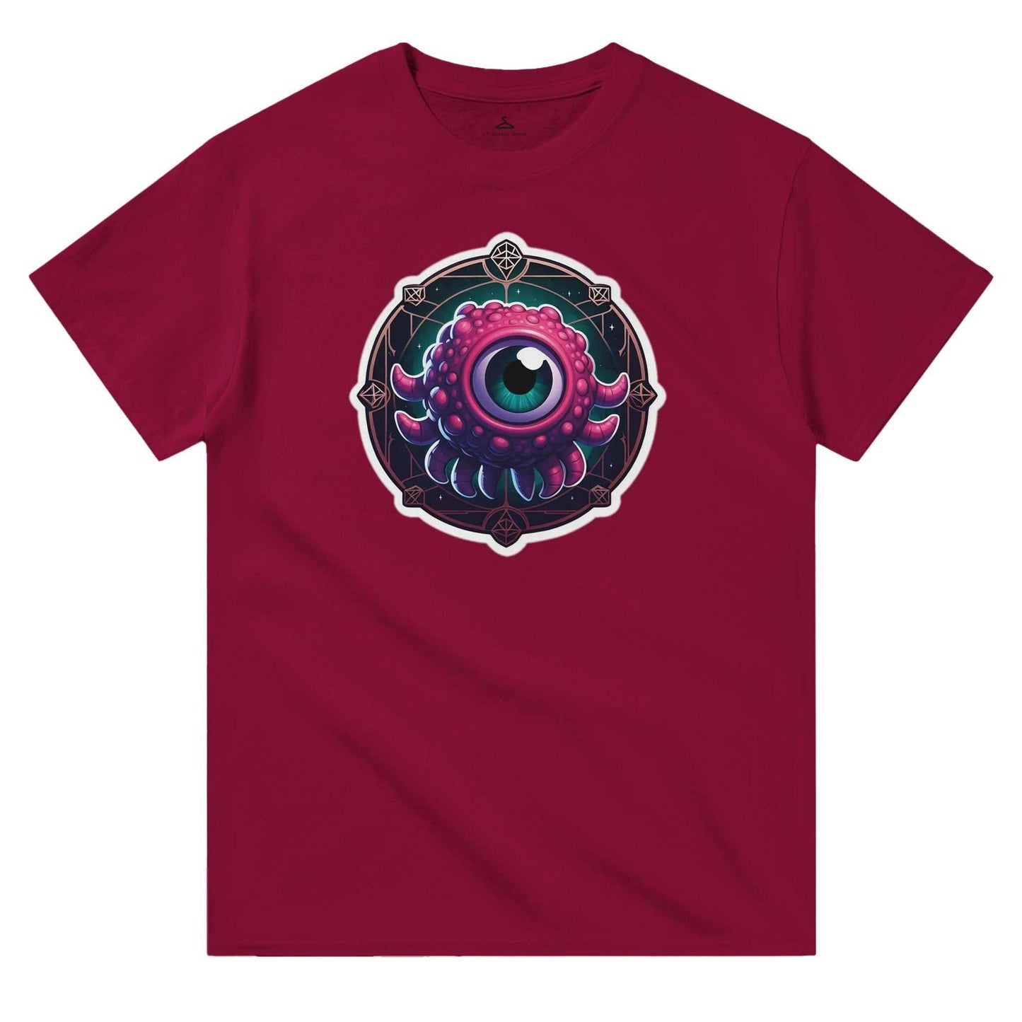 Beholder Men's Crewneck Tshirt, heavyweight cotton, durable classic fit, red eye design.