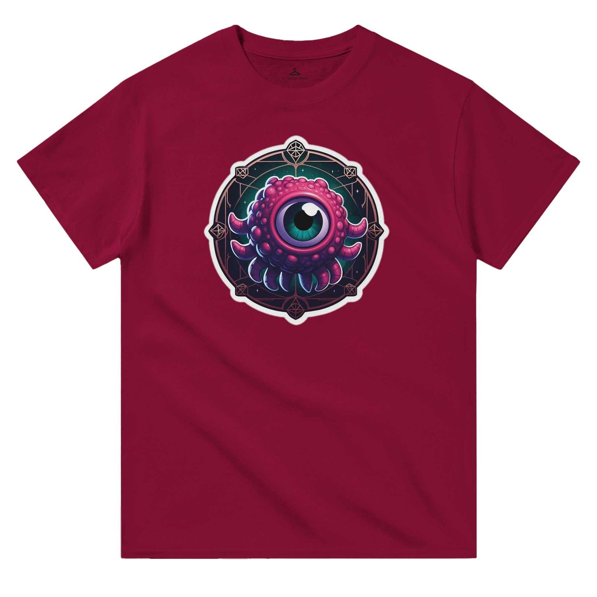 Beholder Men's Crewneck Tshirt, heavyweight cotton, durable classic fit, red eye design.