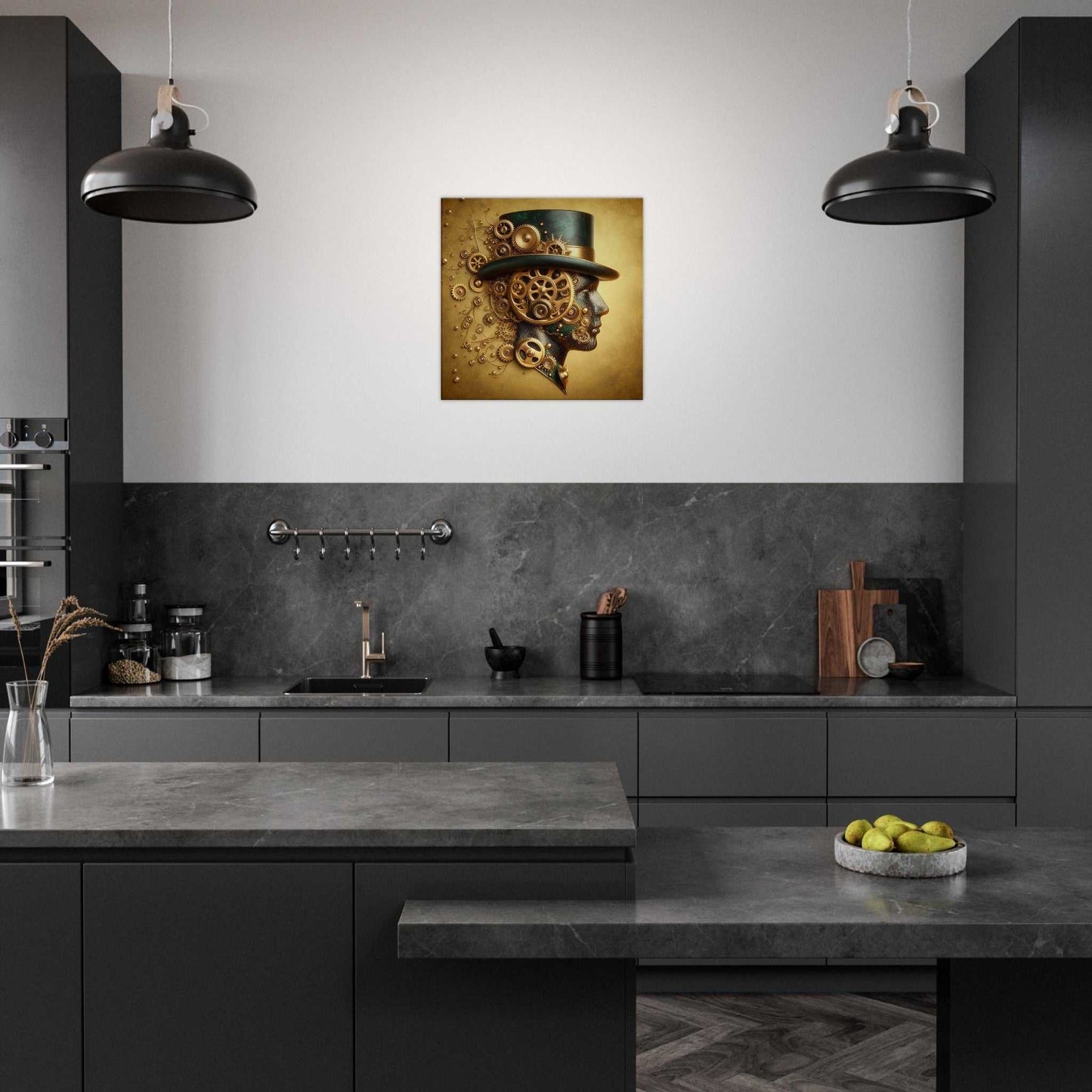 Clockwork Man Canvas print in modern kitchen setting.