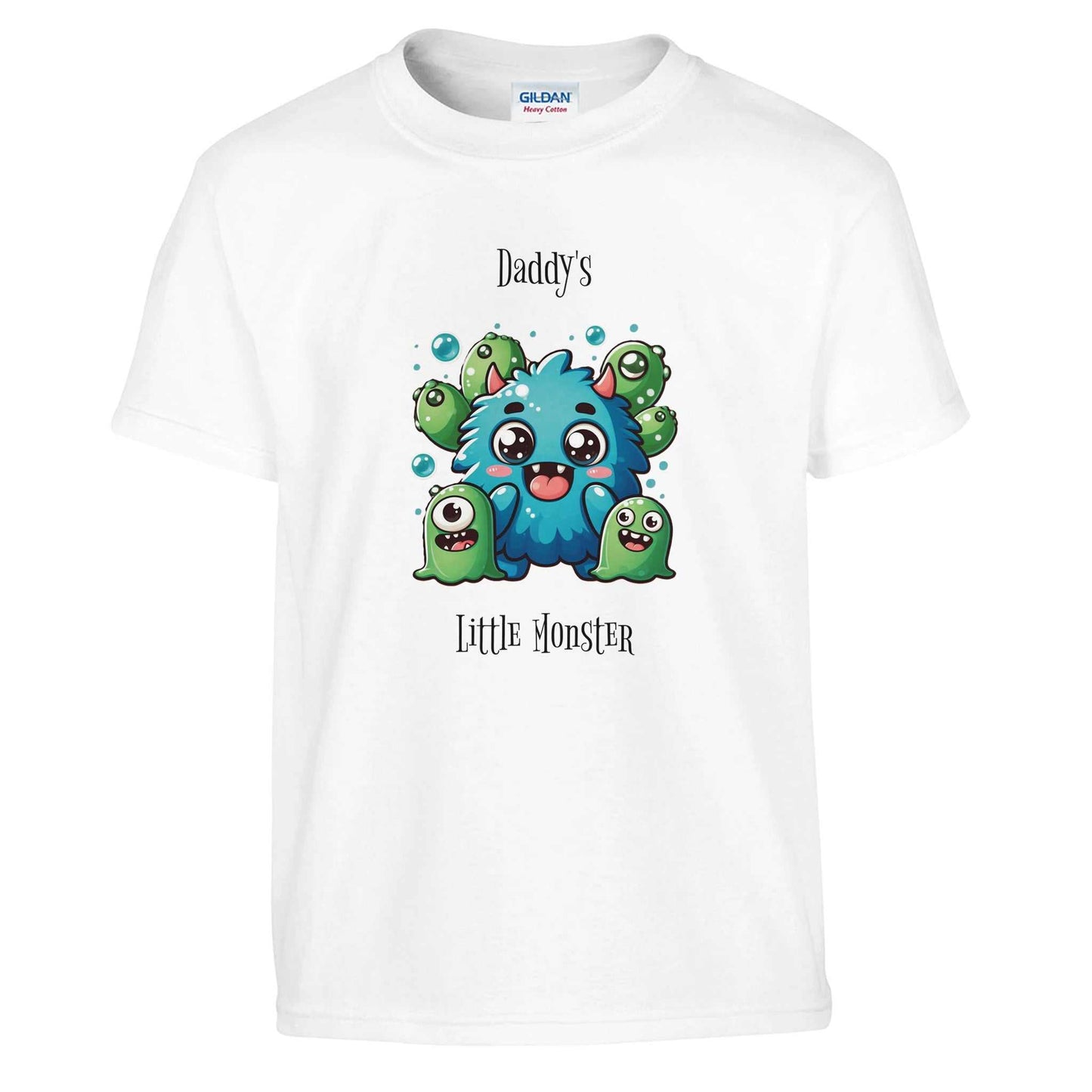 "Daddy's Little Monster Kids Crewneck T-shirt with cartoon monster design"