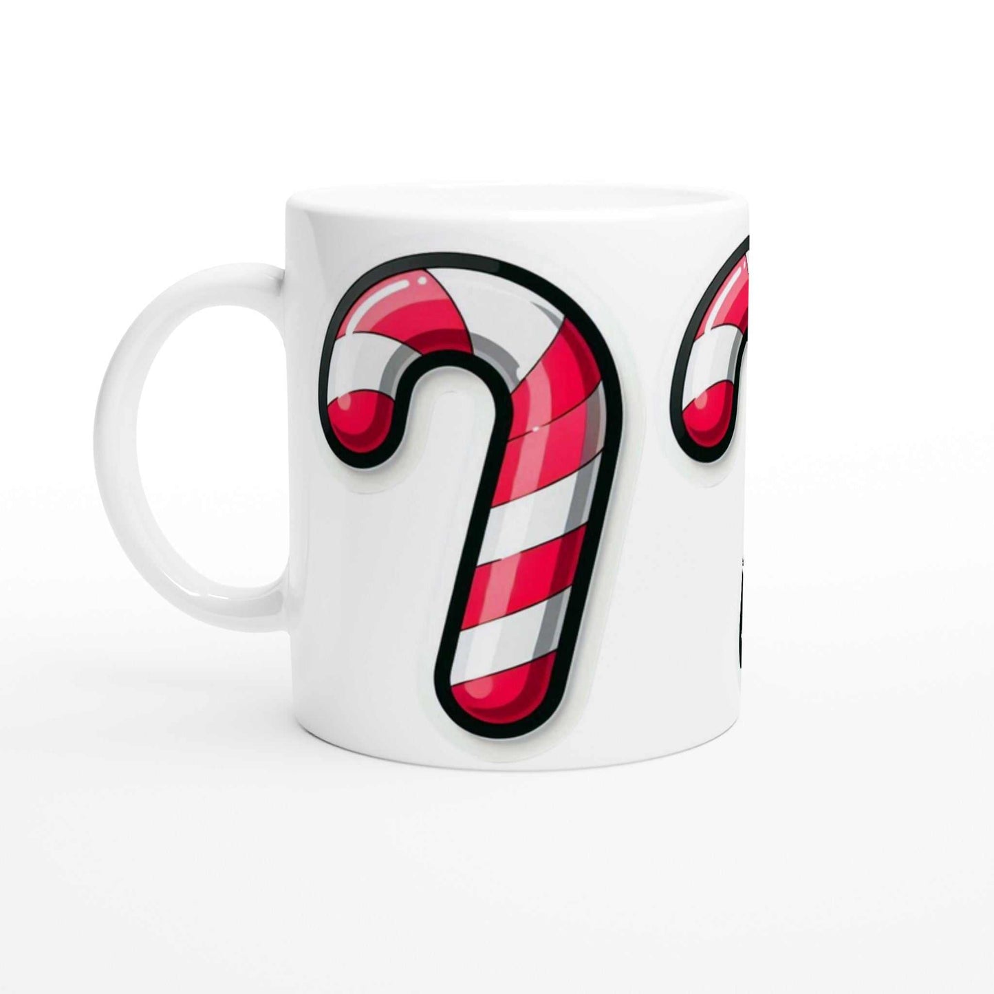 Candy Cane 11oz Ceramic Mug with vibrant candy cane design, glossy white finish.