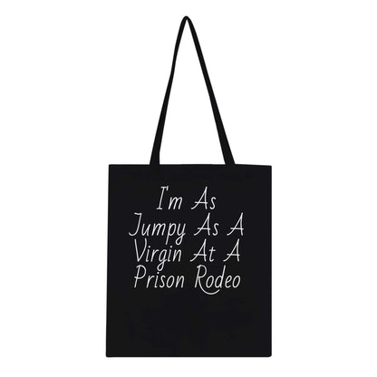 Prison Rodeo Tote Bag with reinforced handles, 100% cotton, 10L capacity.