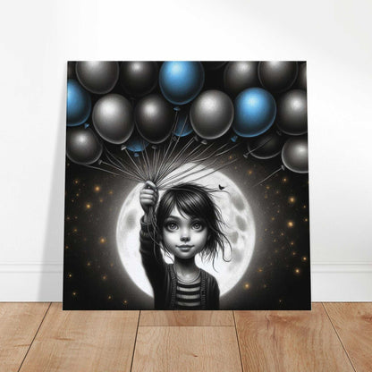 Balloons Canvas print featuring a girl holding balloons against a moonlit background, showcasing enhanced texture and immersive art experience.