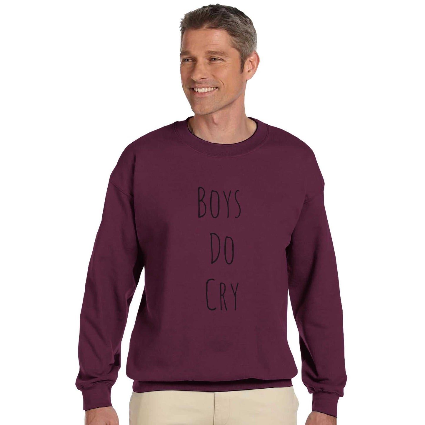 Boys do Cry Printed Classic Crewneck Sweatshirt - Soft blend, comfortable fit, maroon color.