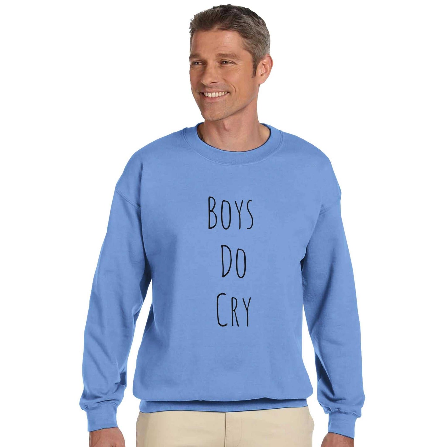 Boys do Cry Printed Classic Crewneck Sweatshirt in blue, soft cotton-polyester blend.