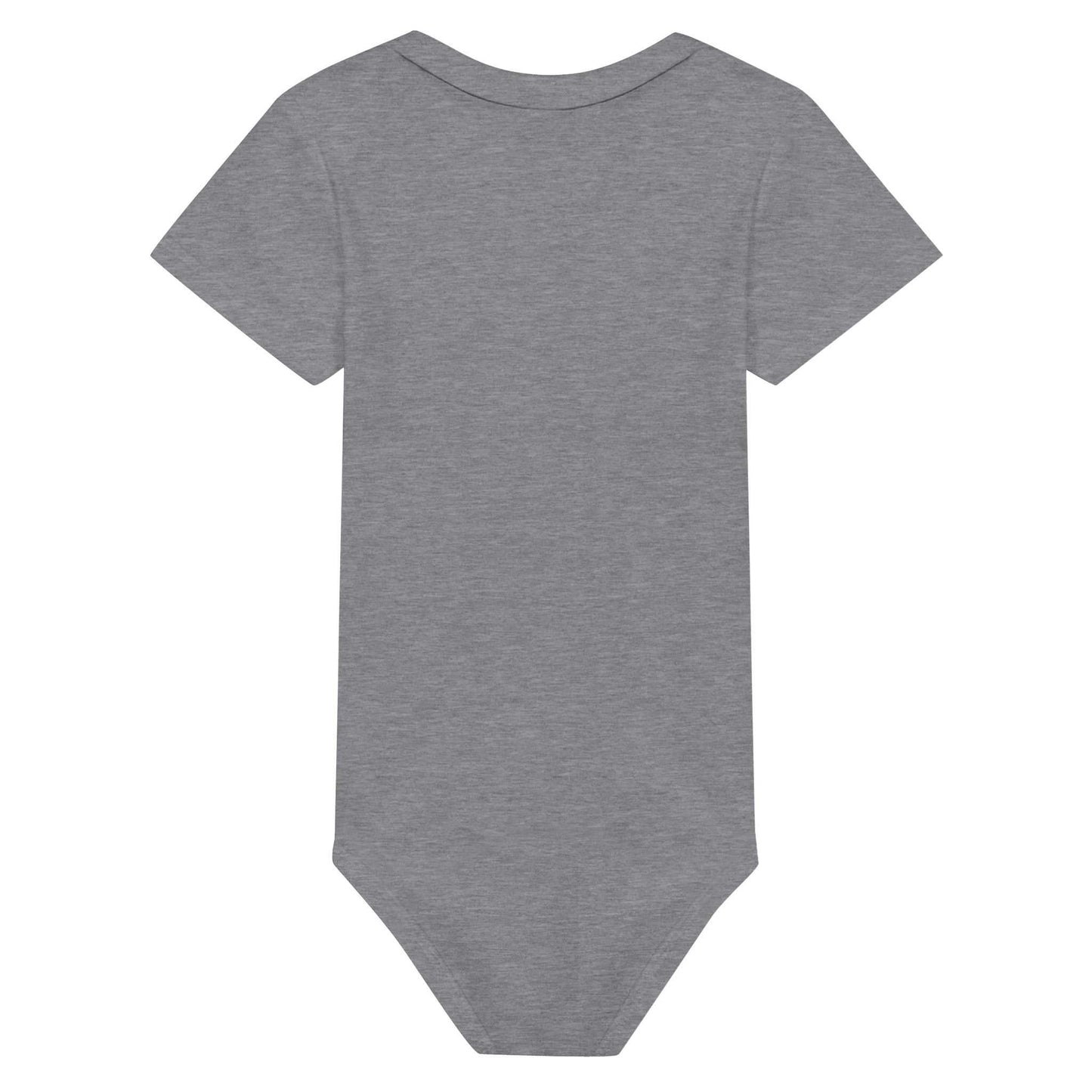 Gray short sleeve baby bodysuit with crewneck and relaxed fit, "I'm Dad's Favourite" design.