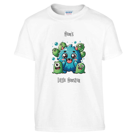 Kids crewneck T-shirt with cute monster design, 100% cotton, comfortable and durable.