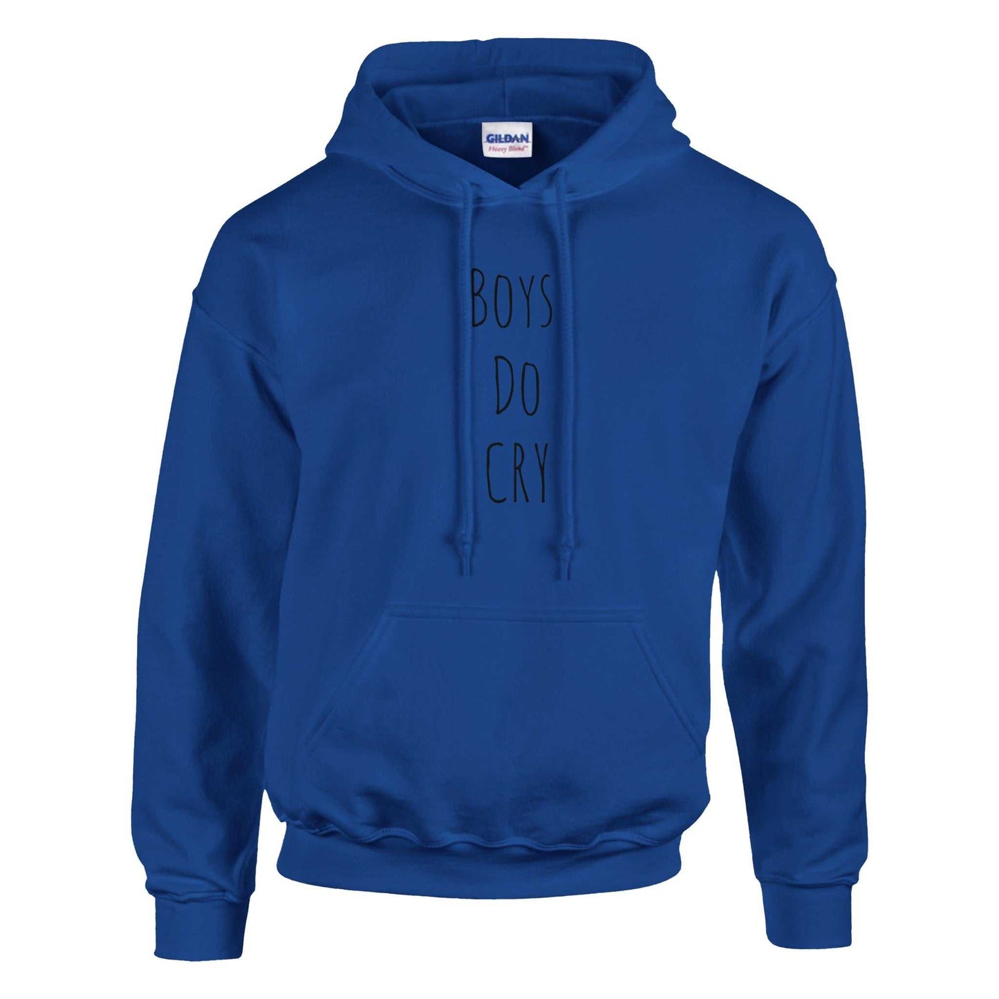 Boys Do Cry printed classic pullover hoodie in blue with front pouch pocket and double-lined hood.