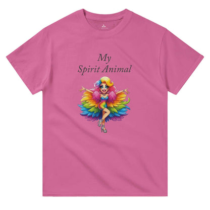 "My Spirit Animal Women's Crewneck T-shirt" in pink with colorful character design, heavyweight cotton, durable and relaxed fit.