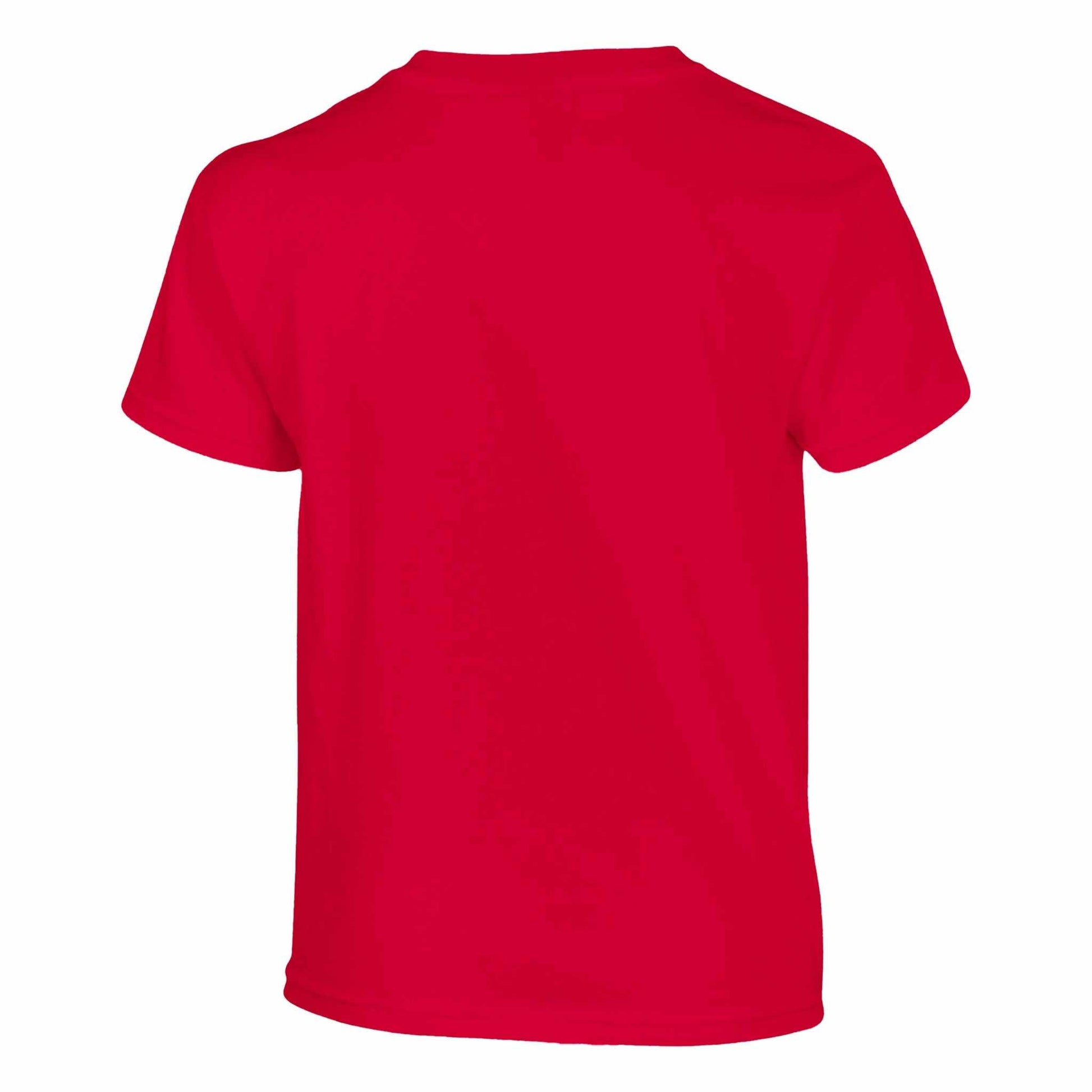 Red Monster Kids Crewneck T-shirt, back view, 100% ring-spun cotton, durable design.