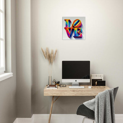 Love canvas art on wall above desk in home office, showcasing enhanced texture and vibrant design.