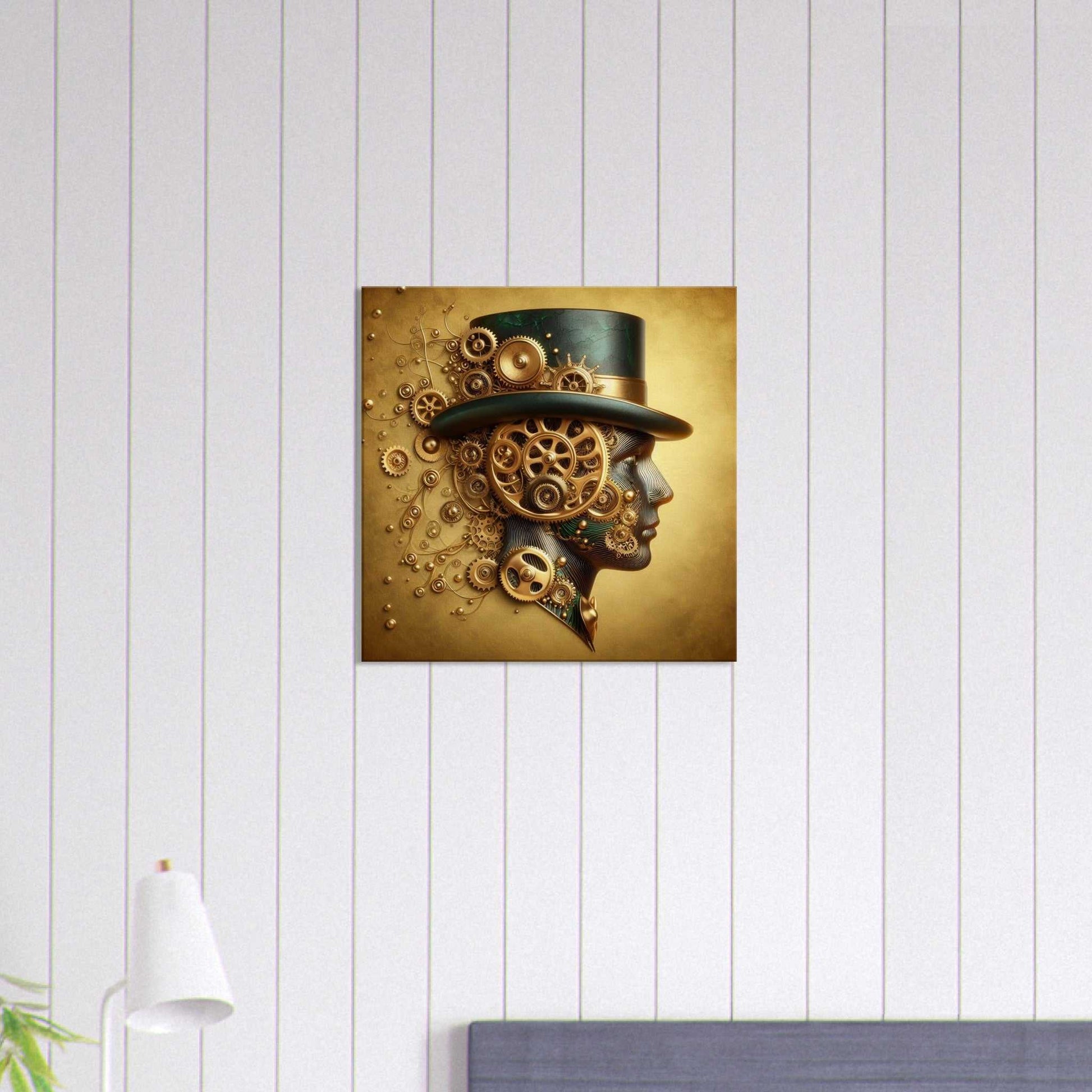 Clockwork Man Canvas print with a textured, immersive design, featuring gears and intricate details, ready to hang.