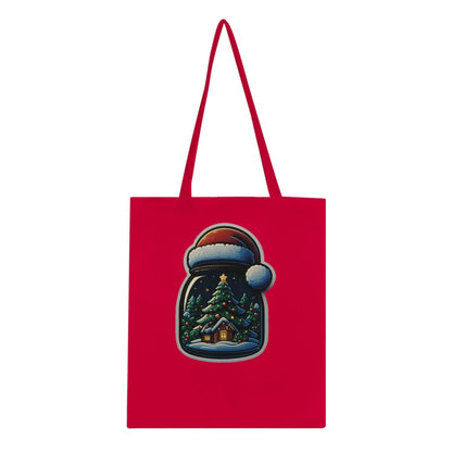 Red Christmas Night Classic Tote Bag with holiday design, eco-friendly 100% cotton, reinforced handles.