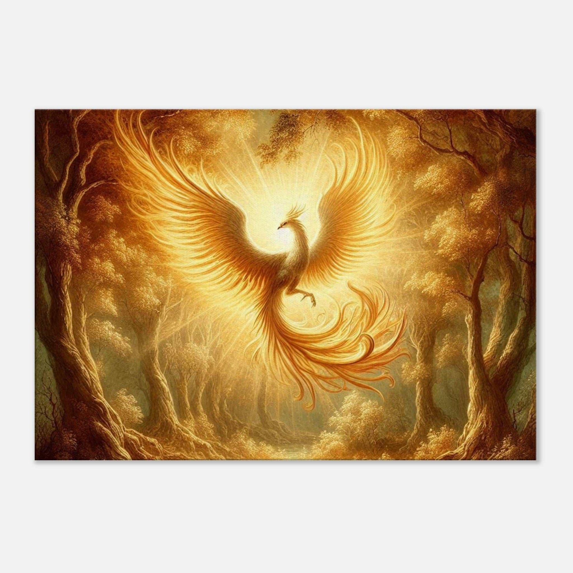 Phoenix Flight Canvas depicting a phoenix ascending, enhancing space with textured elegance.