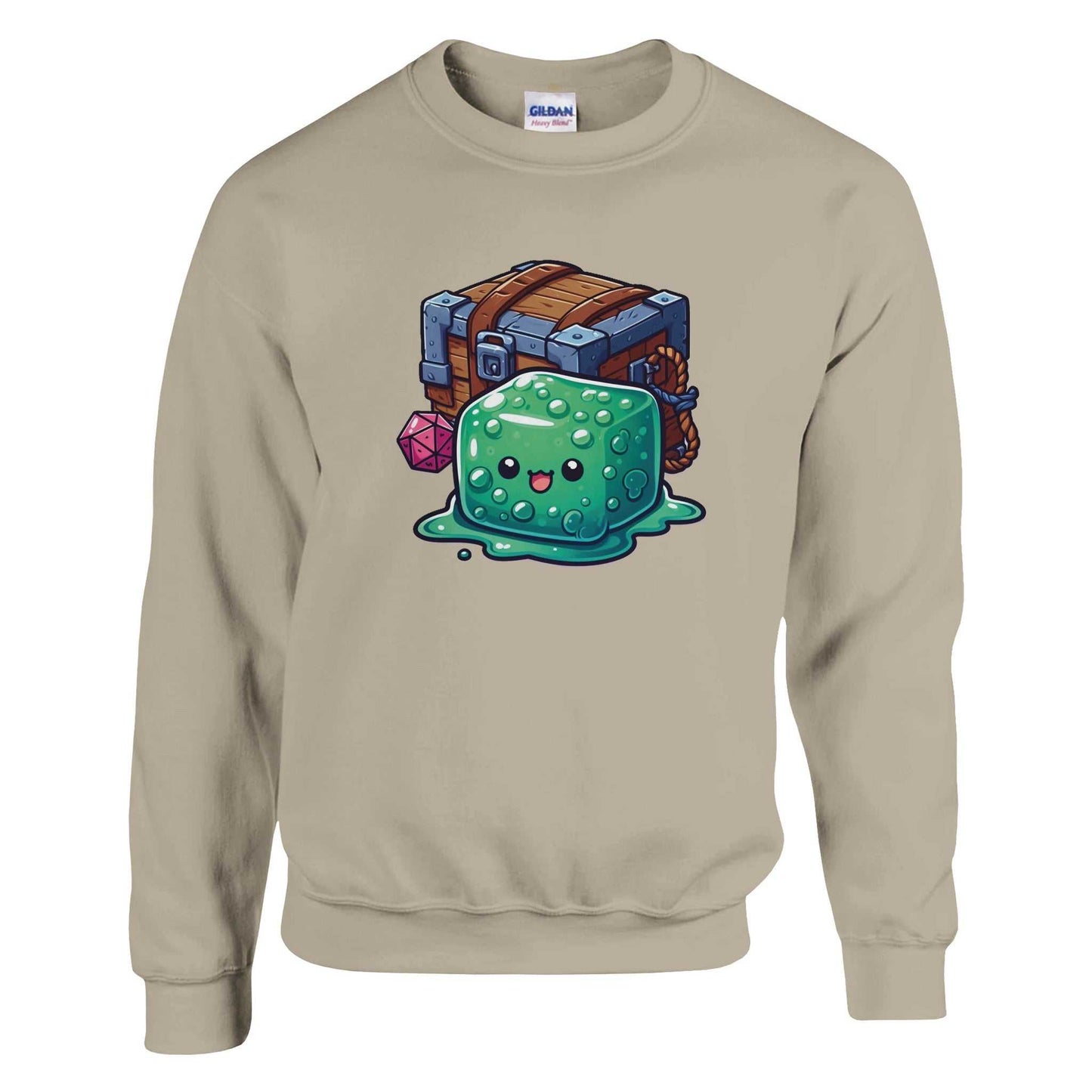 Gelatinous Cube and Mimic design women's crewneck sweatshirt, soft blend, classic fit.