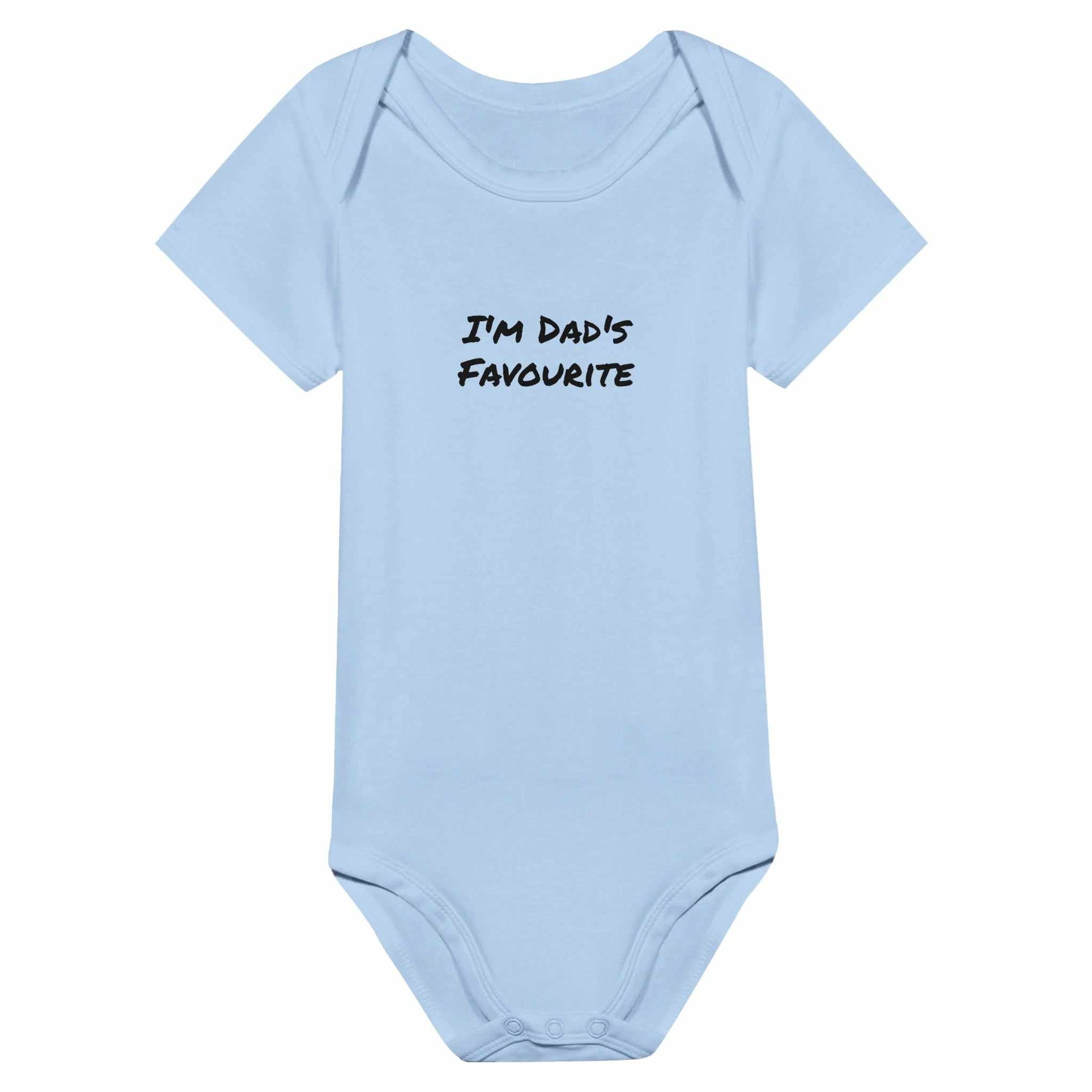 Favourite Baby Short Sleeve Bodysuit with "I'm Dad's Favourite" text in blue.