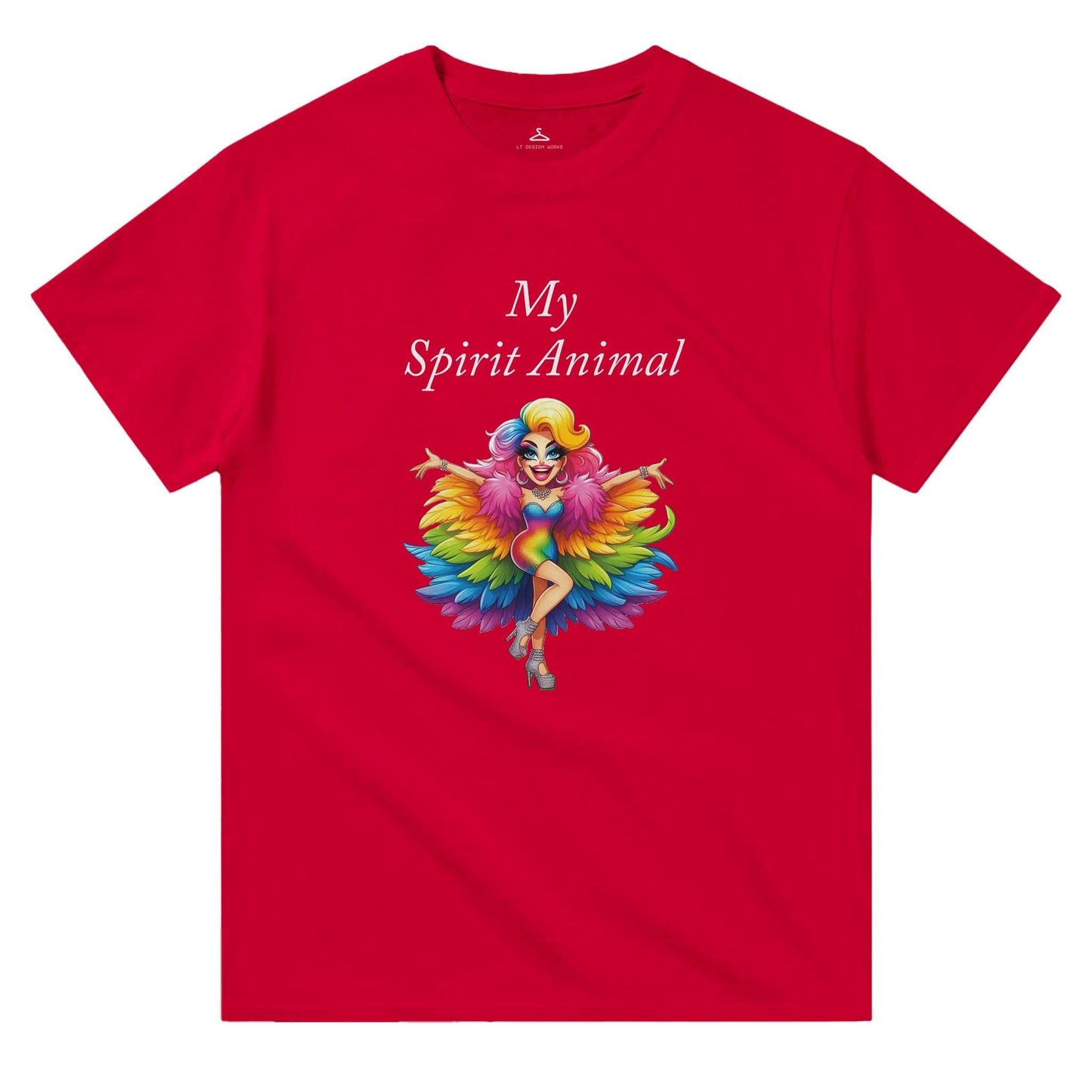 My Spirit Animal Women's Crewneck T-shirt in red with colorful graphic design.