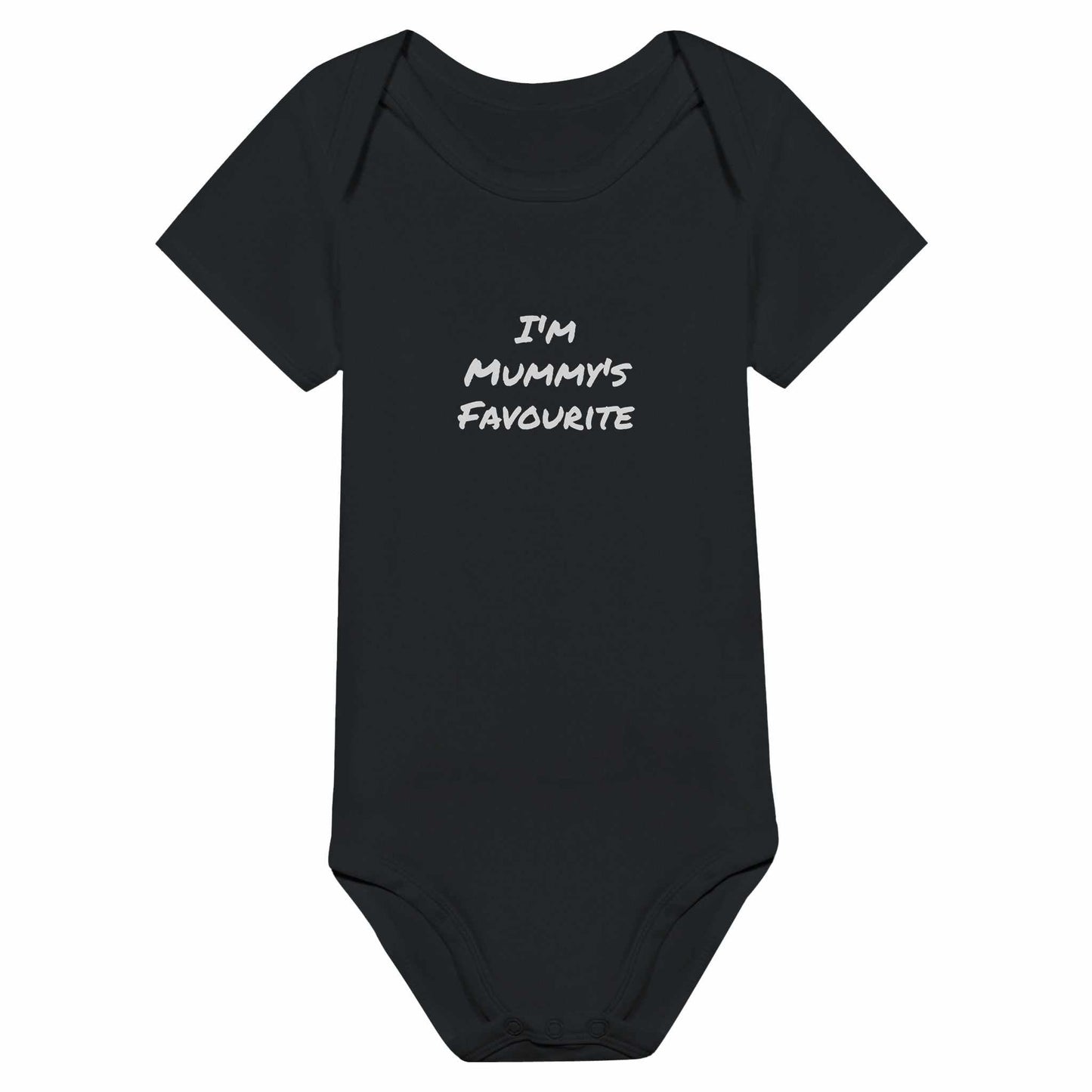 Favourite Classic Baby Short Sleeve Bodysuit in black with "I'm Mummy's Favourite" print.