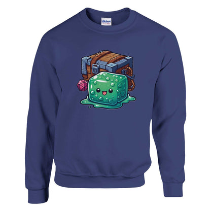 Gelatinous Cube and Mimic design crewneck sweatshirt with soft cotton-polyester blend.