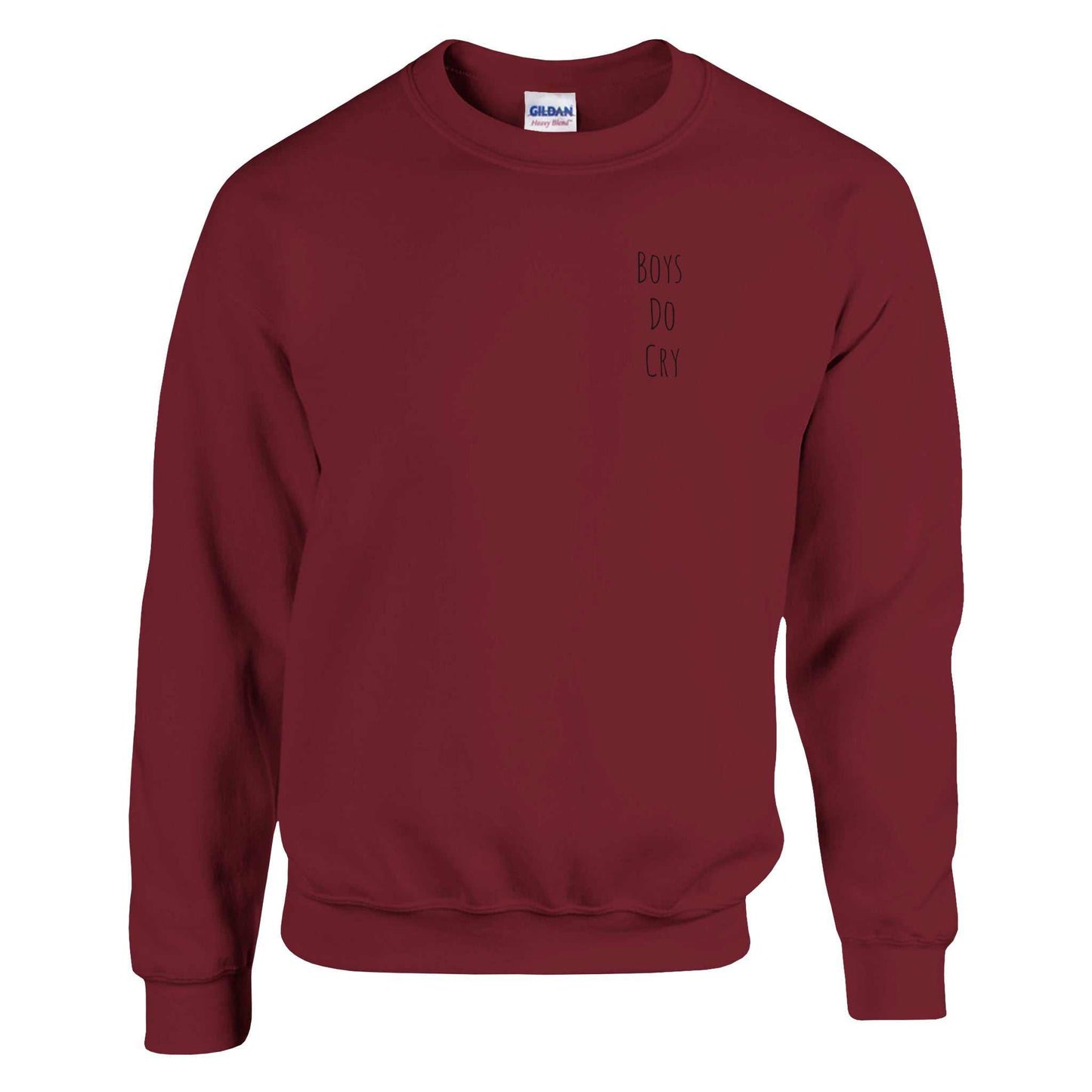 Boys Do Cry Printed Classic Crewneck Sweatshirt in maroon, featuring soft cotton-polyester blend fabric.