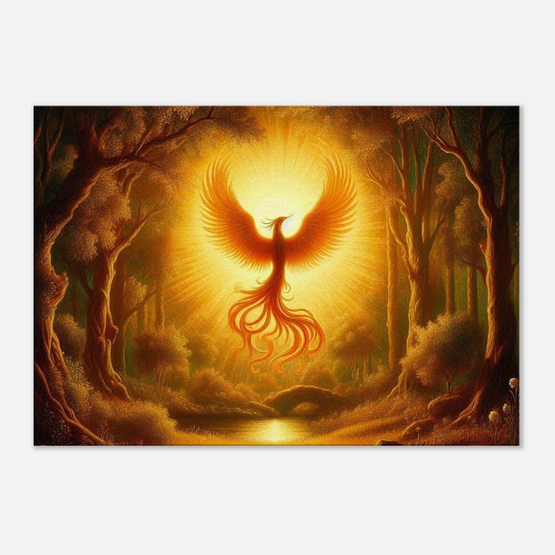 Phoenix Birth Canvas with vibrant phoenix art on textured cotton-polyester canvas.