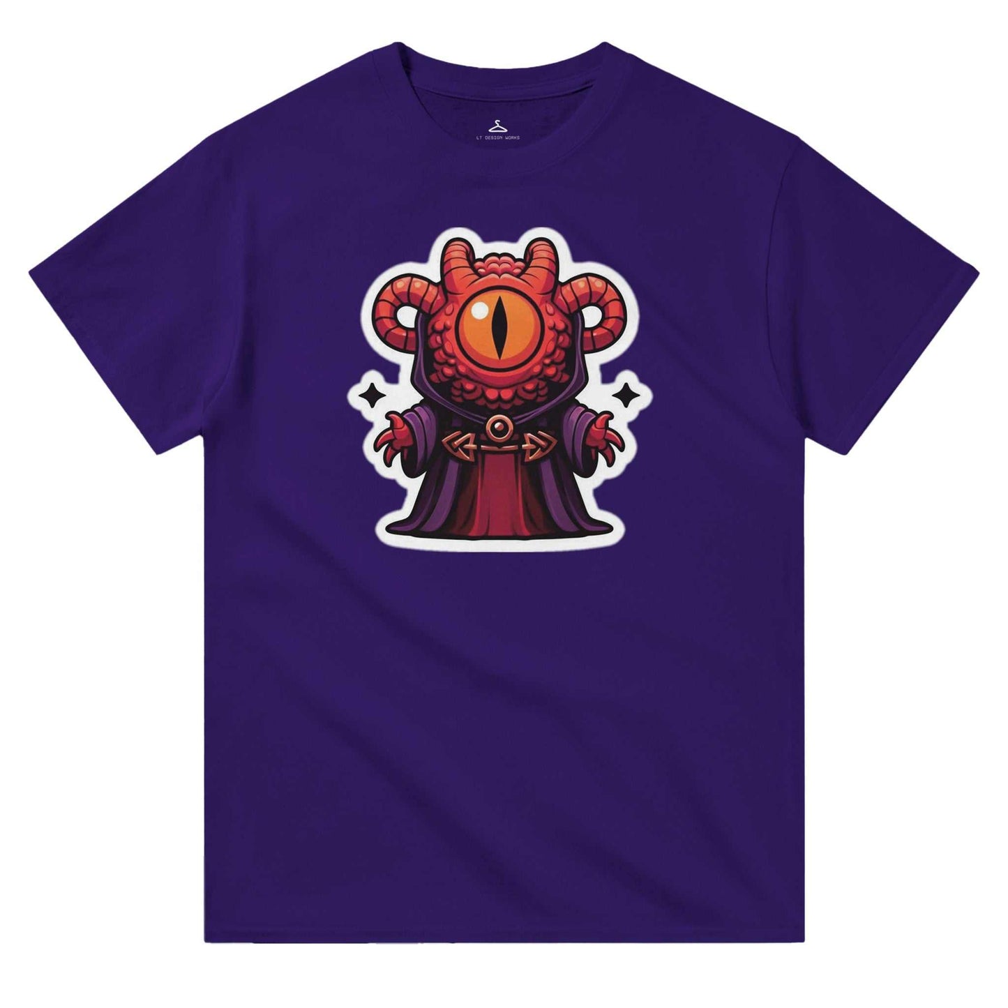 Mindflayer Men's Crewneck T-shirt with graphic design on purple cotton fabric.