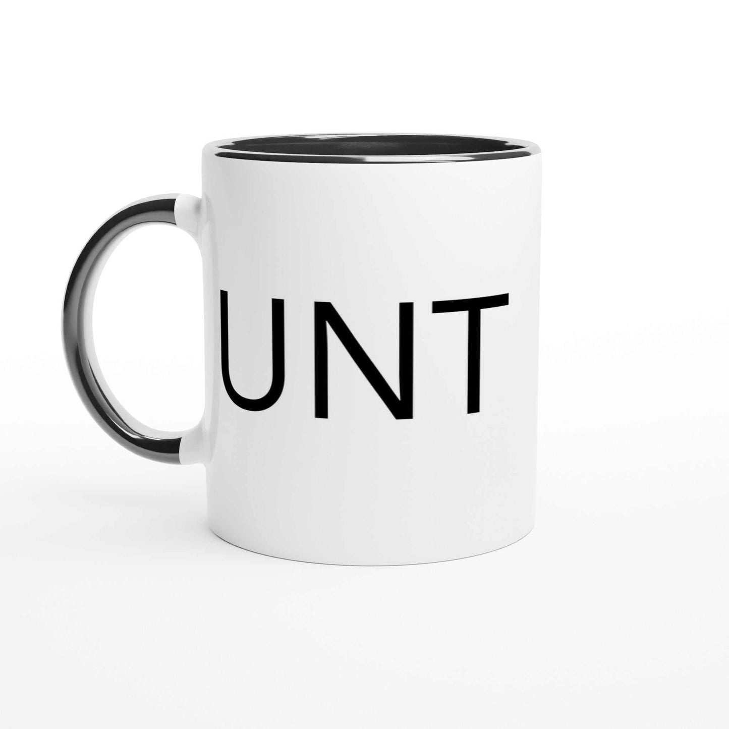 #UNT White 11oz Ceramic Mug with Black Handle and Inside