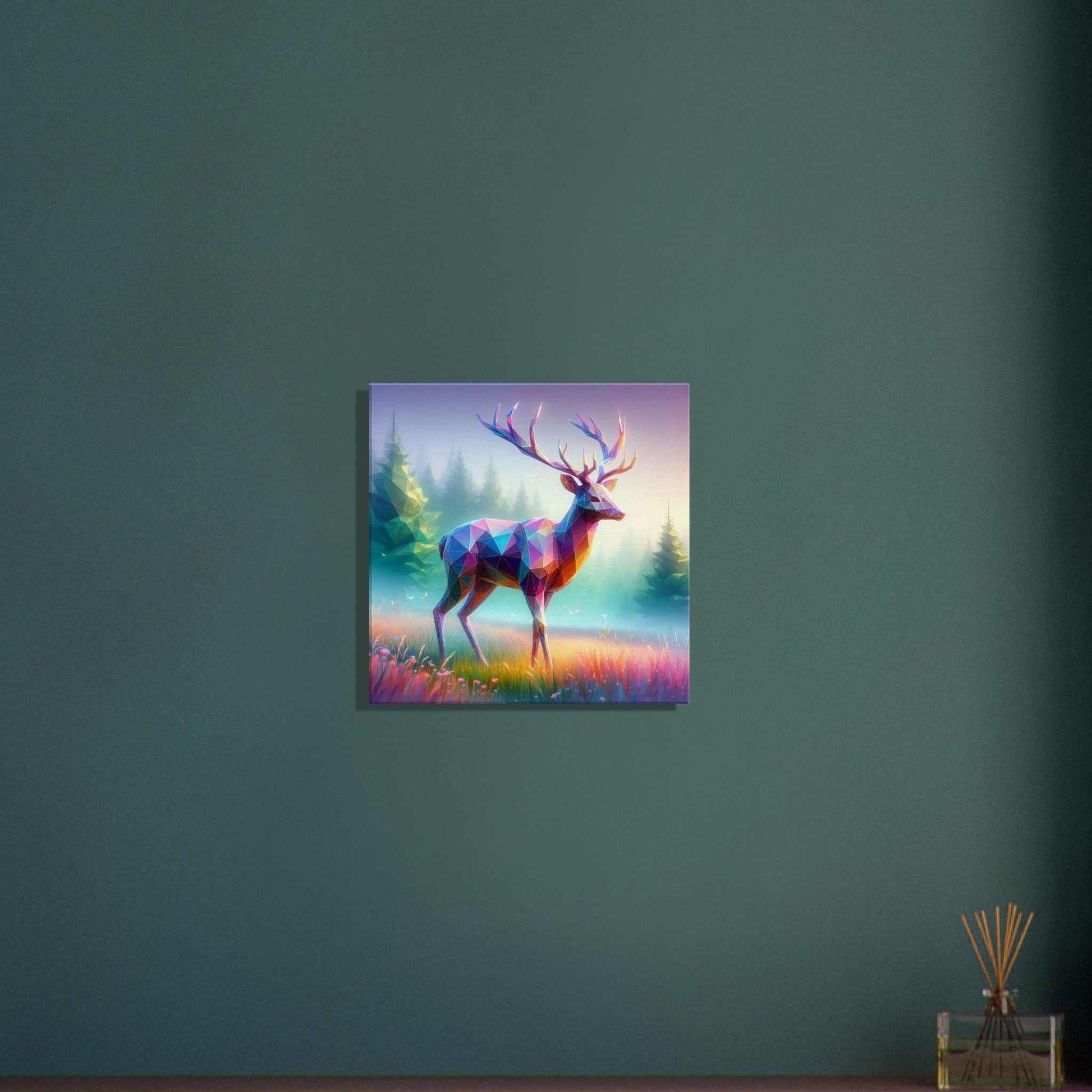 Colorful stag canvas print with slim profile, featuring a cotton-polyester blend on responsibly sourced wood.