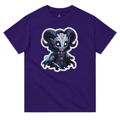 Voidwalker Women's Crewneck T-shirt in purple with fantasy character graphic, heavyweight cotton, classic fit.