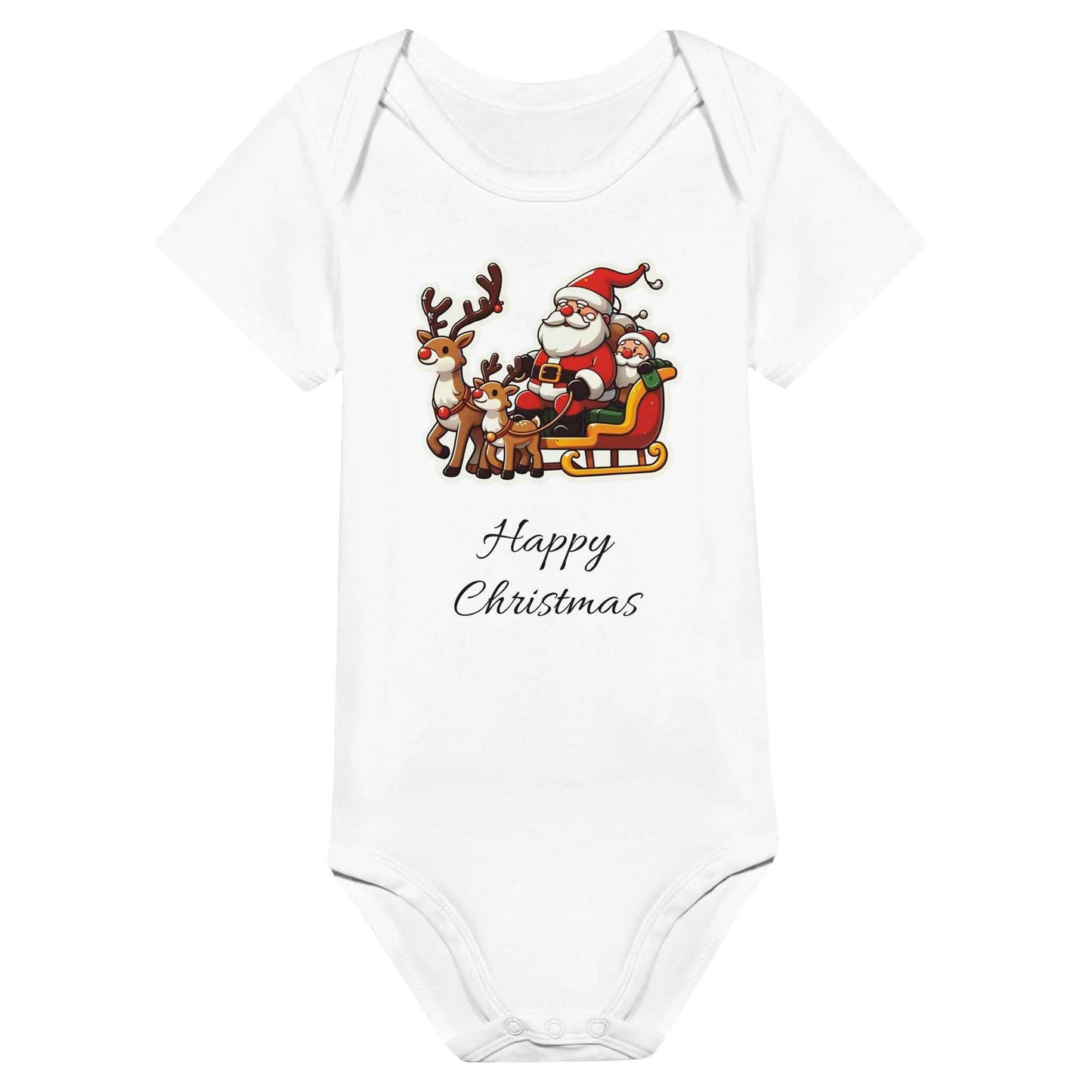 Happy Christmas unisex baby bodysuit with Santa and reindeer design