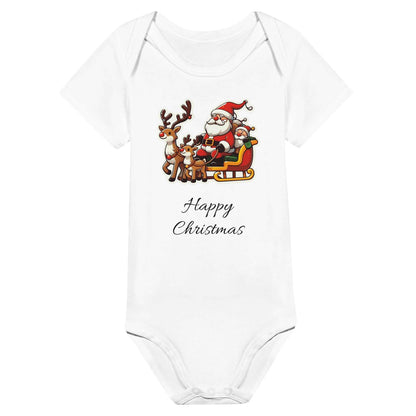 Happy Christmas unisex baby bodysuit with Santa and reindeer design