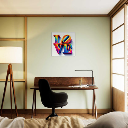 Love canvas wall art in a home office setting, showcasing vibrant colors and stylish design.