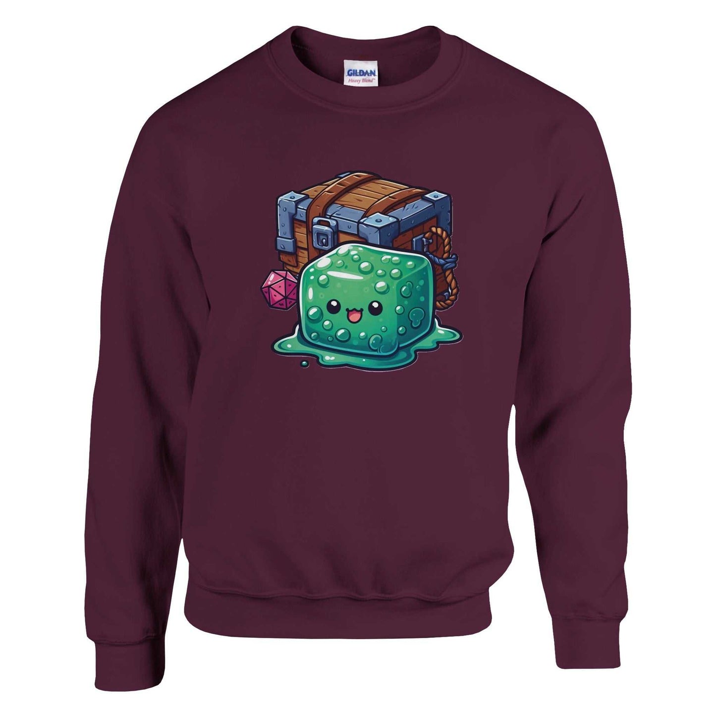 Gelatinous Cube and Mimic men's crewneck sweatshirt, soft cotton-polyester blend, classic fit with playful design.