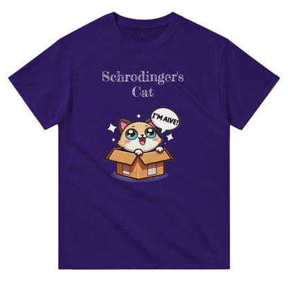 Schrodinger's Cat Crewneck T-shirt with humorous design, 100% cotton, classic fit.