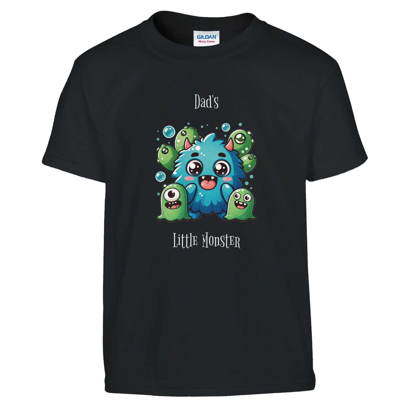 Dad's Little Monster Kids Crewneck T-shirt with cute monster graphic.