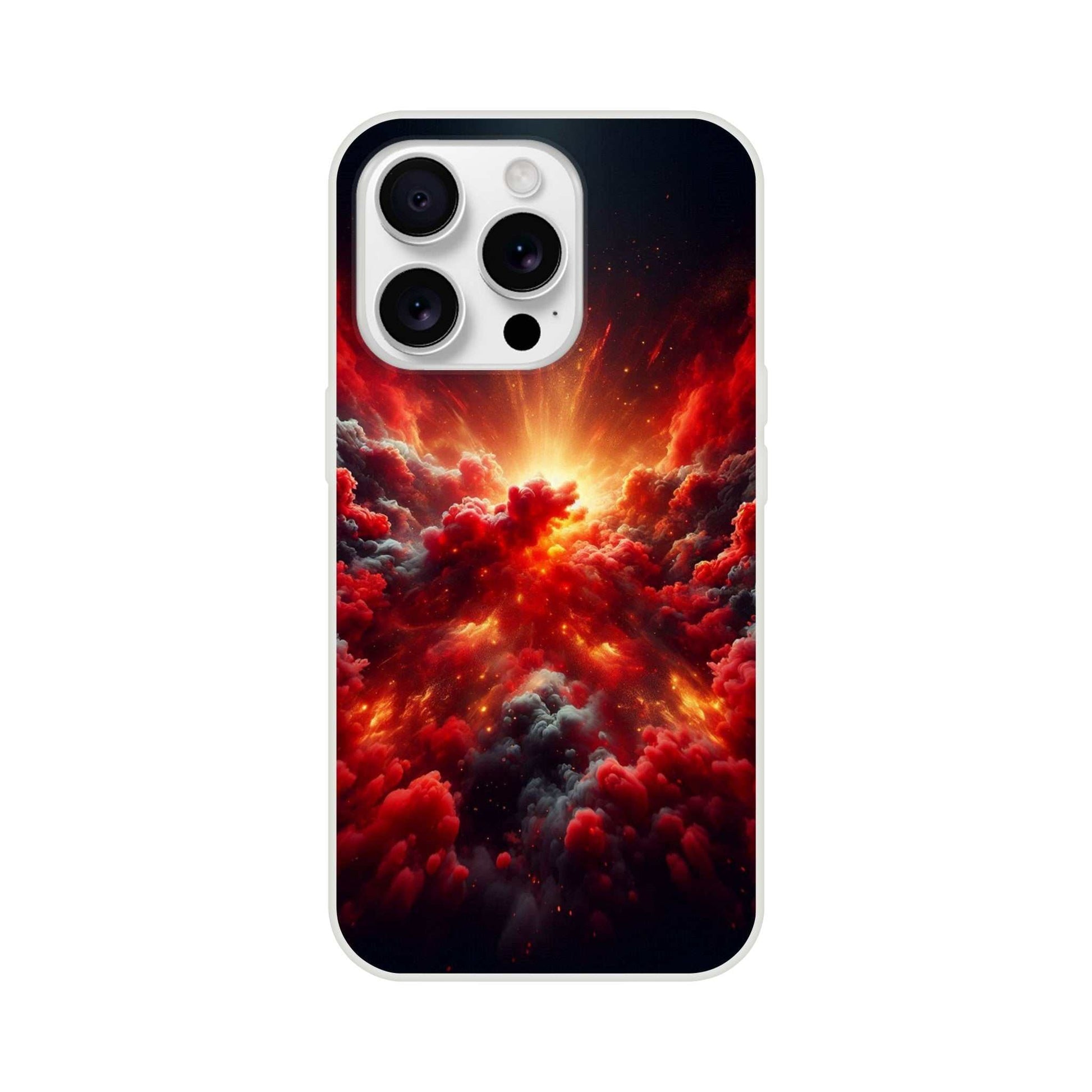 Red Clouds iPhone Flexi case with transparent design and impact resistance.