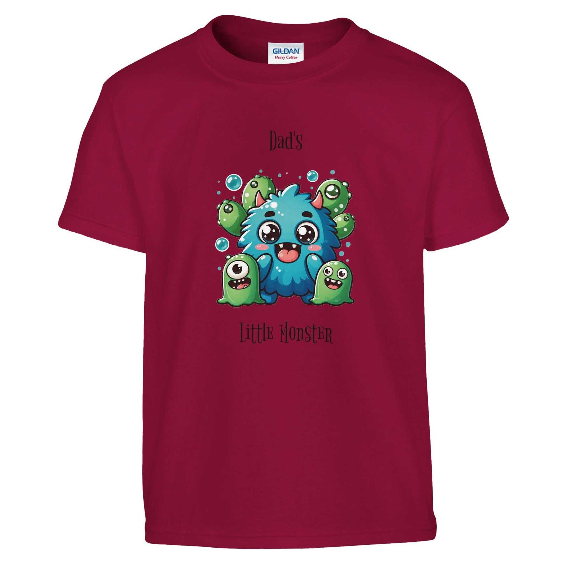 Monster Kids Crewneck T-shirt, red with cute monster design, soft 100% cotton.