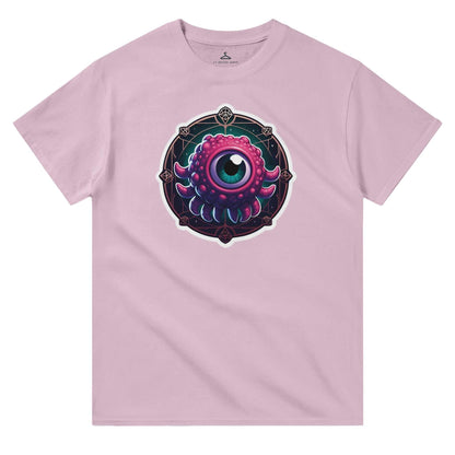 Beholder Women's Crewneck T-shirt featuring a colorful eye design on heavyweight cotton.