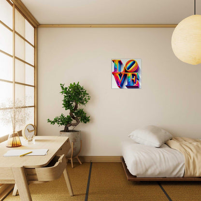 Love canvas art displayed in a cozy bedroom setting, enhancing room decor.